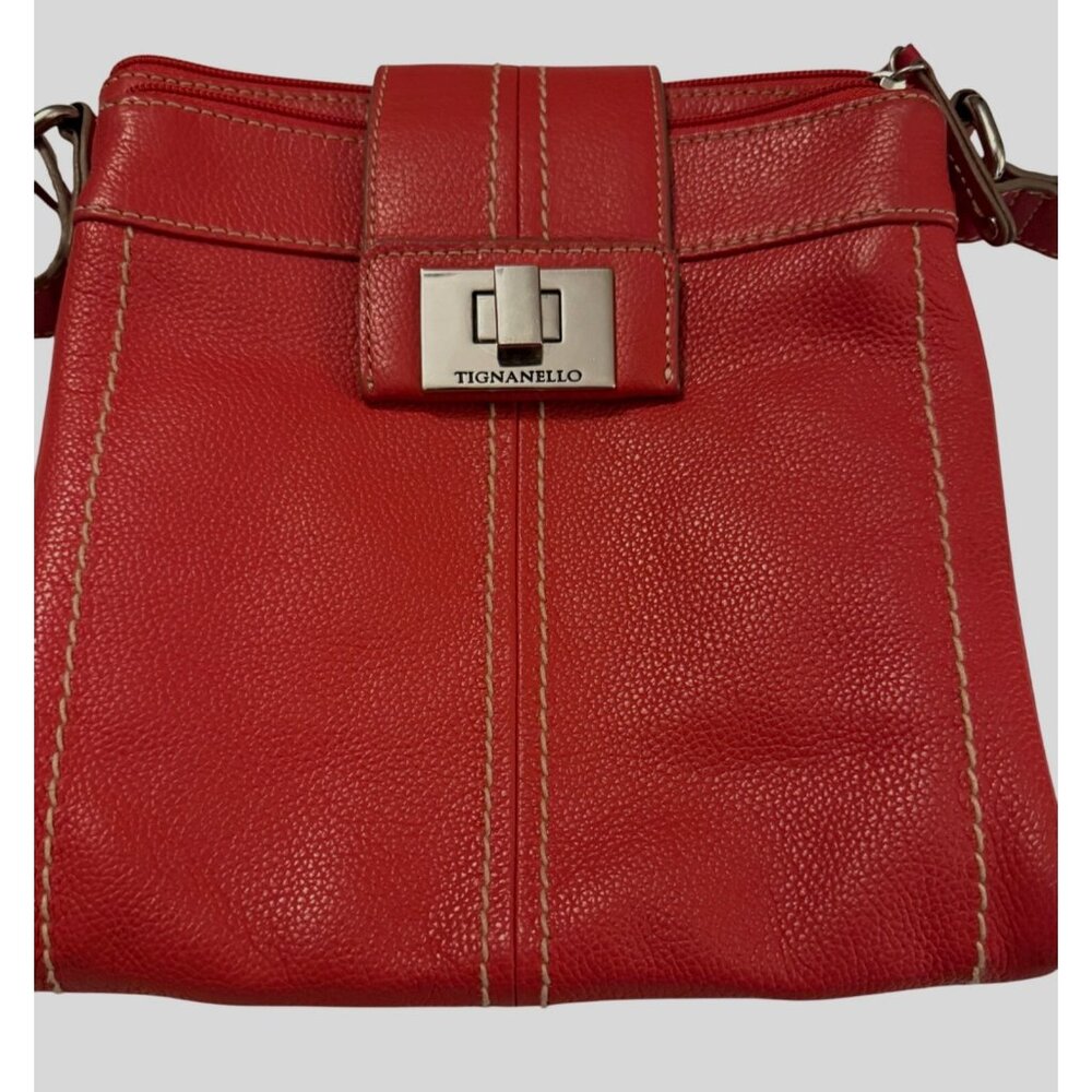 Tignanello Red Leather Crossbody Bag With Adjustable Strap & Turn Lock Closure